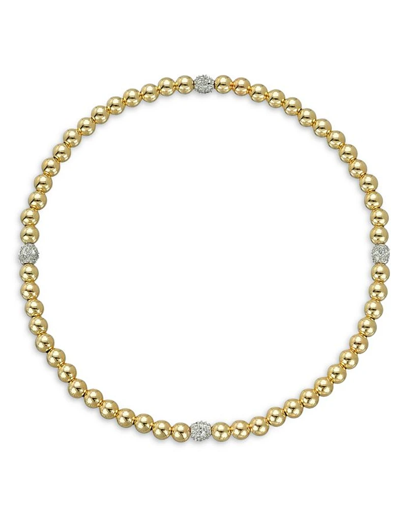 14K White & Yellow Gold Diamond Accent Station Beaded Stretch Bracelet
