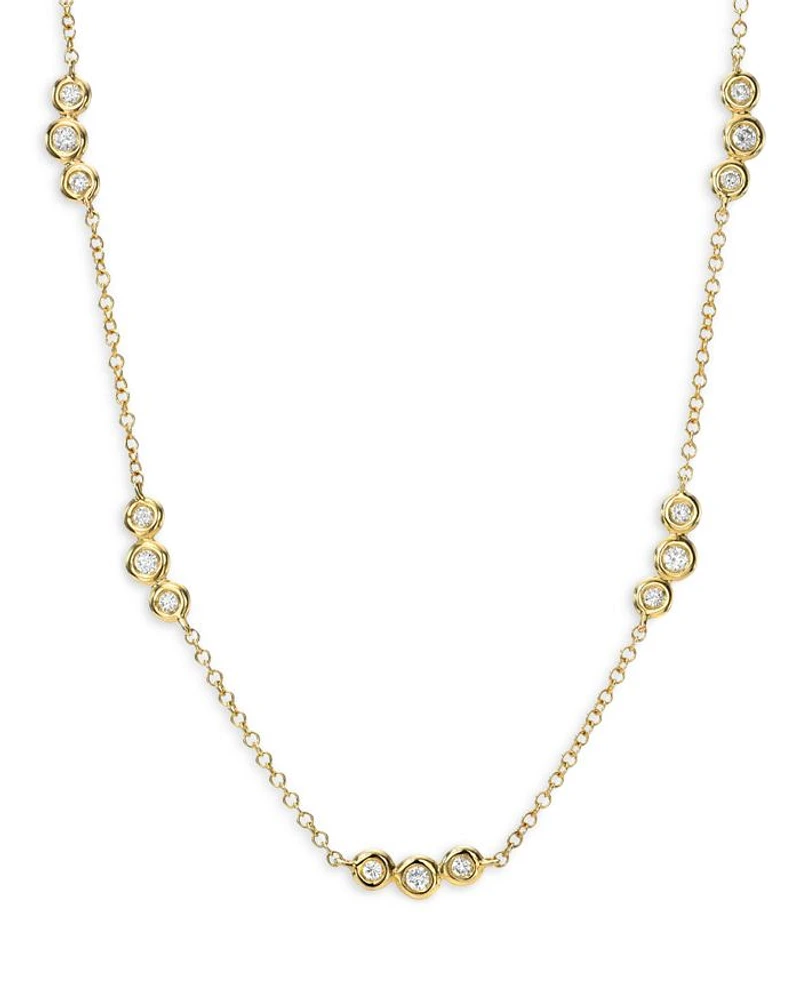 14K Yellow Gold Diamond Bezel Trio Collar Necklace, 14-16"