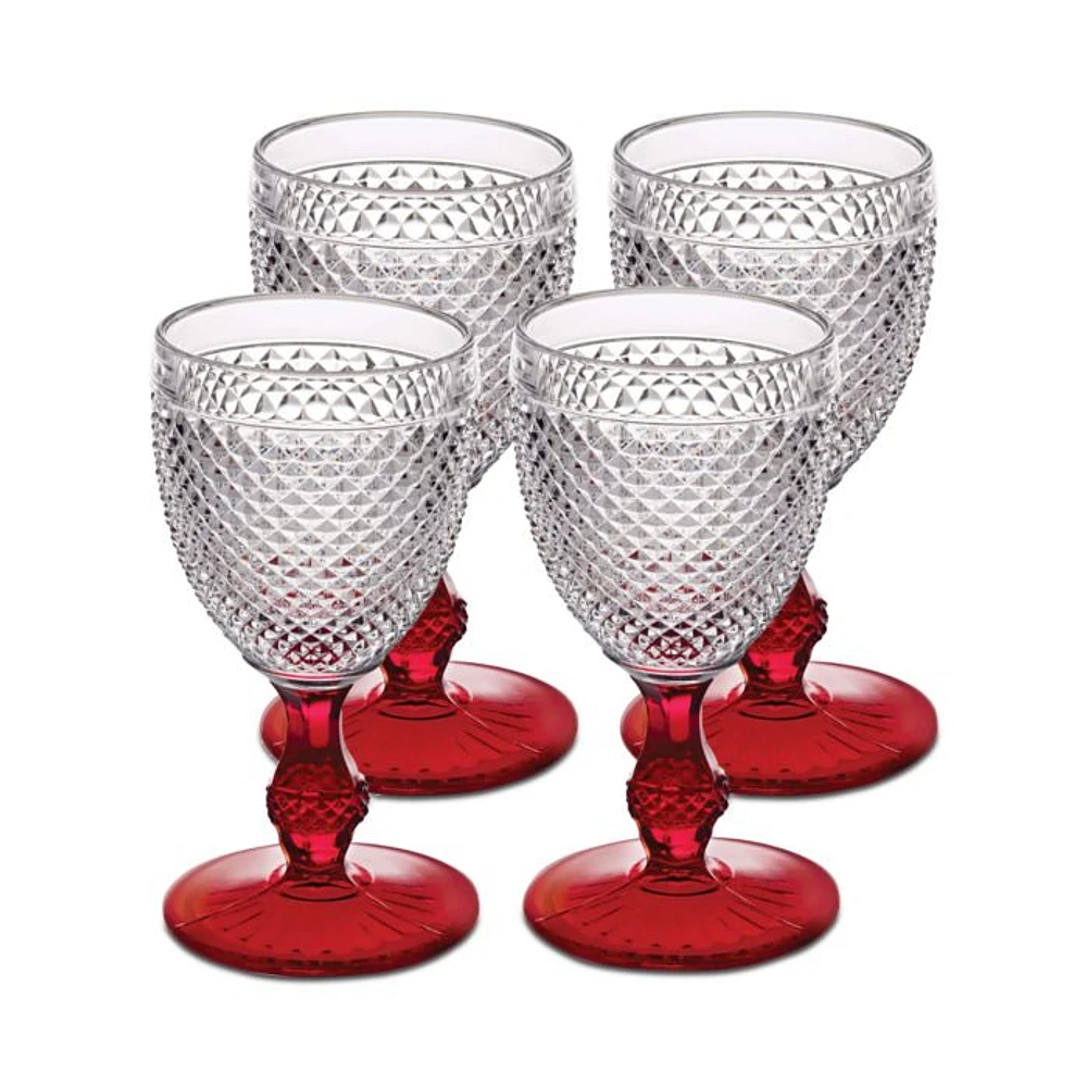 Bicos Bicolor Goblet With Red Stem, Set of 4