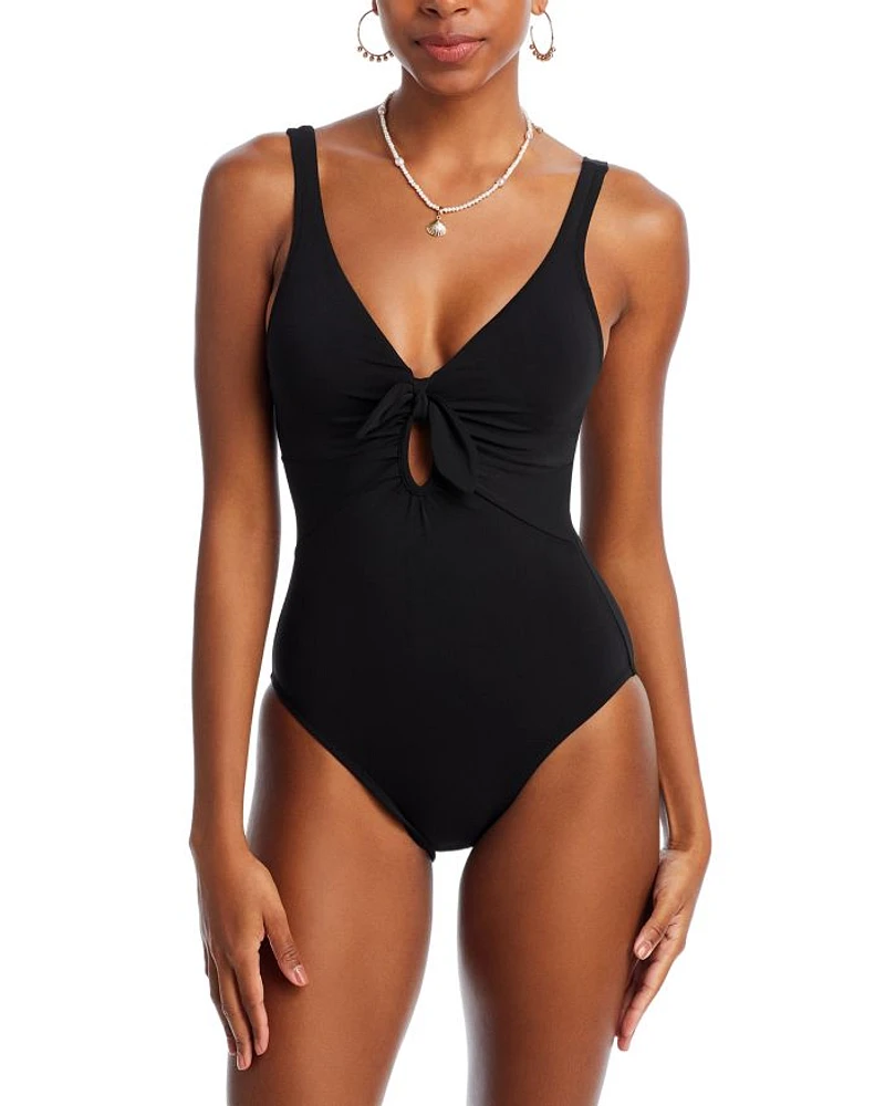 Ava Plunge Neck Tie-Front One Piece Swimsuit