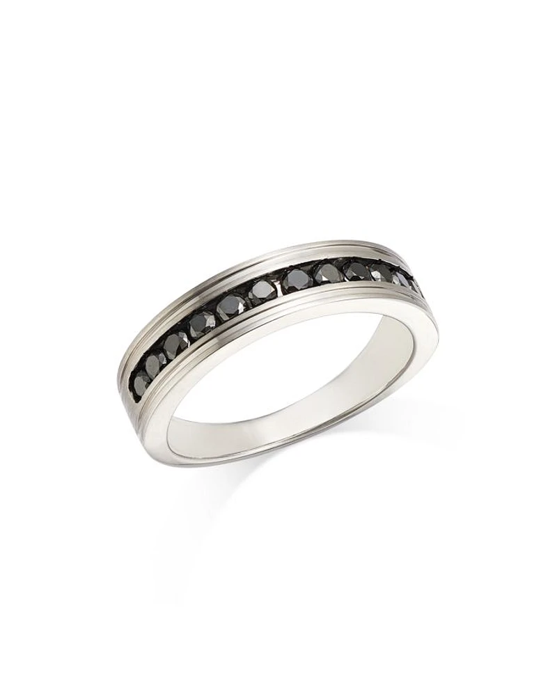 Men's Black Diamond Band in 14K White Gold, 0.60 tcw