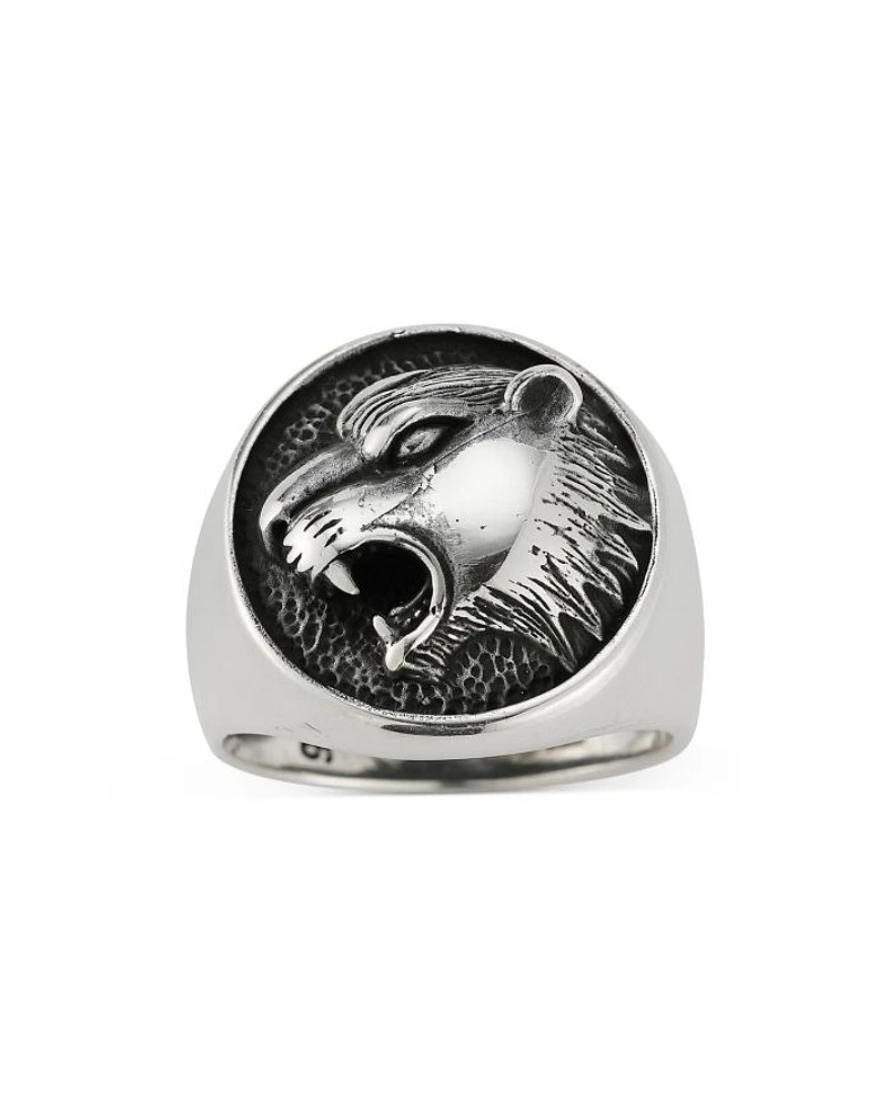 Men's Sterling Silver Roaring Tiger Signet Ring