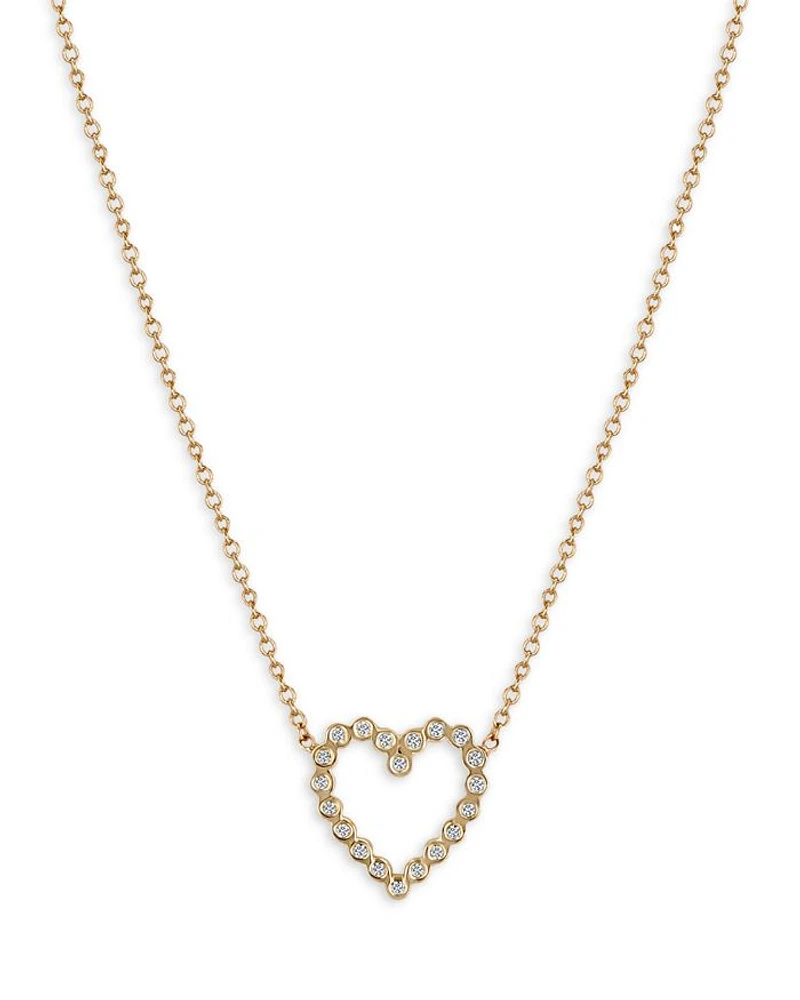 14K Yellow Gold Bezel Diamonds Diamond Open Heart Pendant Necklace, 16-18"