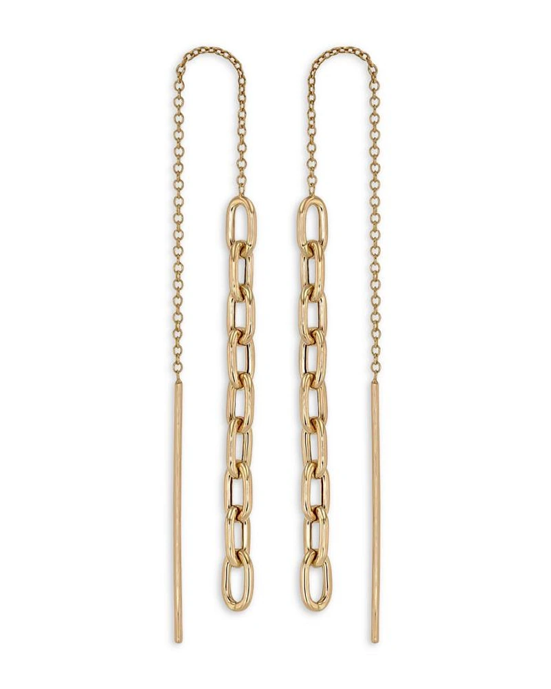 14K Yellow Gold Heavy Metal Chain Drop Threader Earrings
