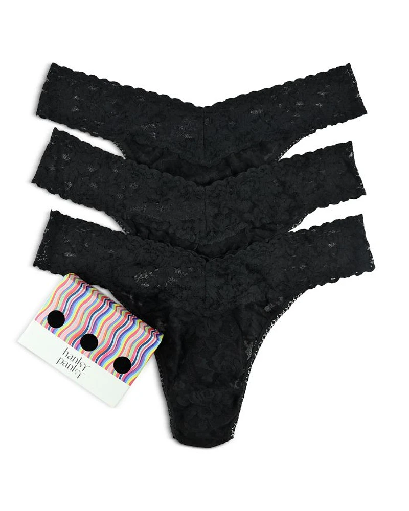 Signature Lace Original Rise Thongs, Set of 3