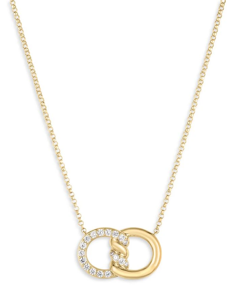 18K Yellow Gold Cialoma Diamond Intertwined Circle Pendant Necklace, 16-18"