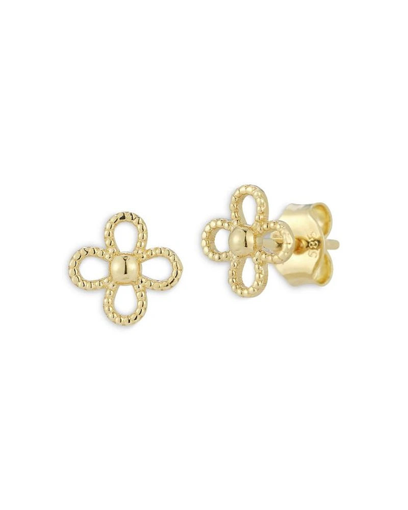 14K Yellow Gold Openwork Flower Stud Earrings