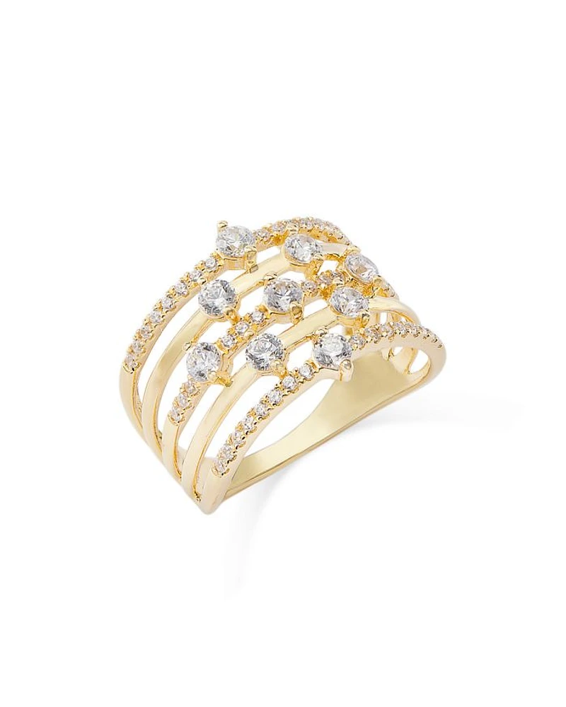 Diamond Multirow Statement Ring in 14K Yellow Gold, 1.0 tcw