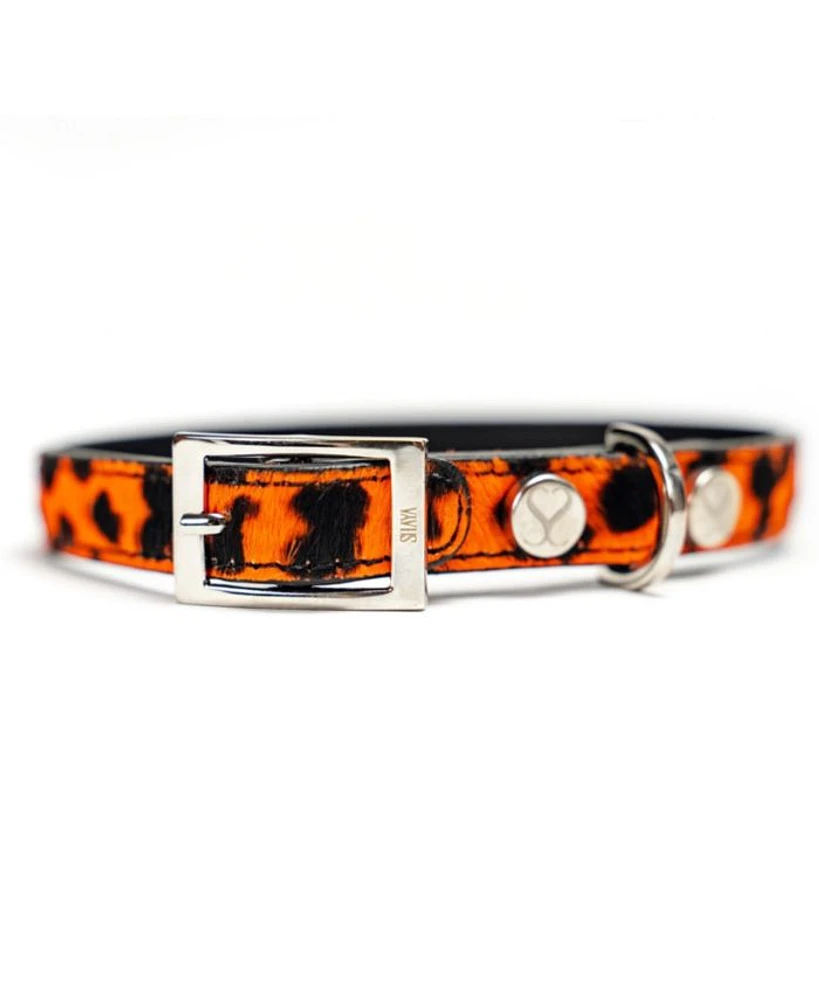 Small Red Leopard Leather Adjustable Dog Collar