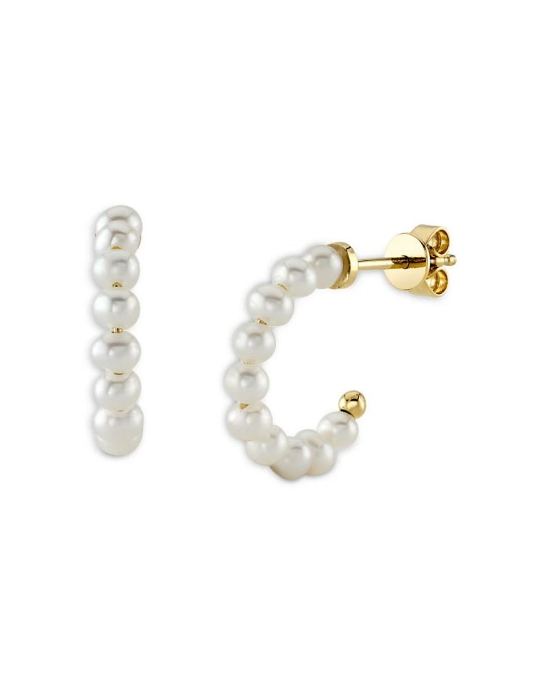14K Yellow Gold Cultured Pearl Huggie Earrings