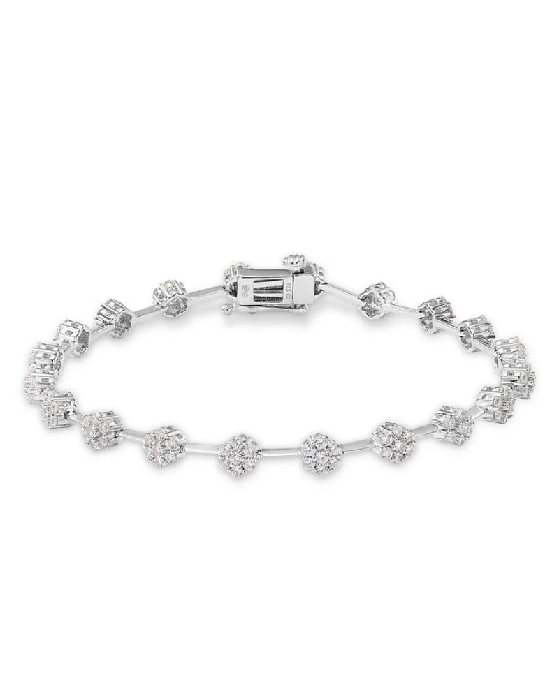 Diamond Flower Cluster Link Bracelet in 14K White Gold, 2.0 tcw