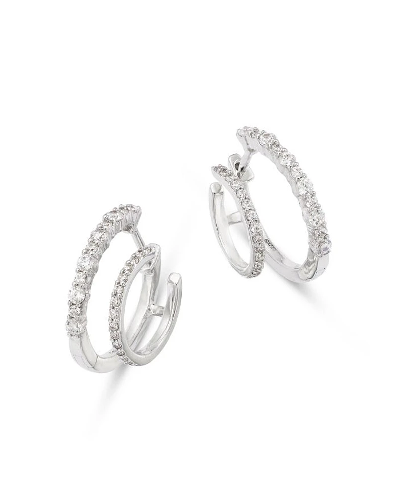 Diamond Double Row Hoop Earrings in 14K White Gold, 0.50 tcw