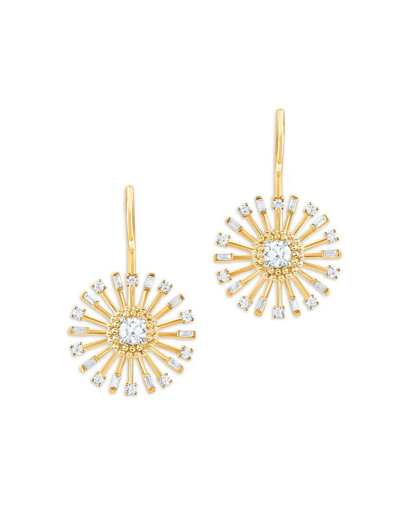 Diamond Sunlight Rays Drop Earrings in 18K Yellow Gold, 0.95 tcw