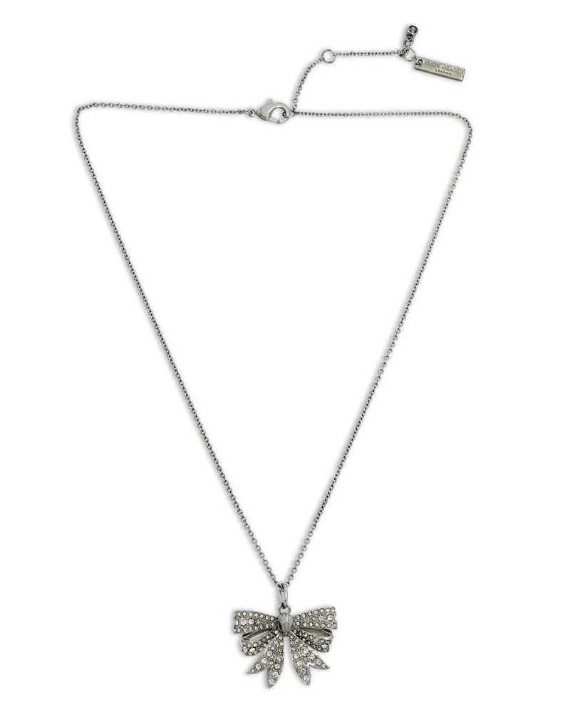 Pavé Eagle Head Bow Mini Pendant Necklace in Rhodium Plated, 16"-18"