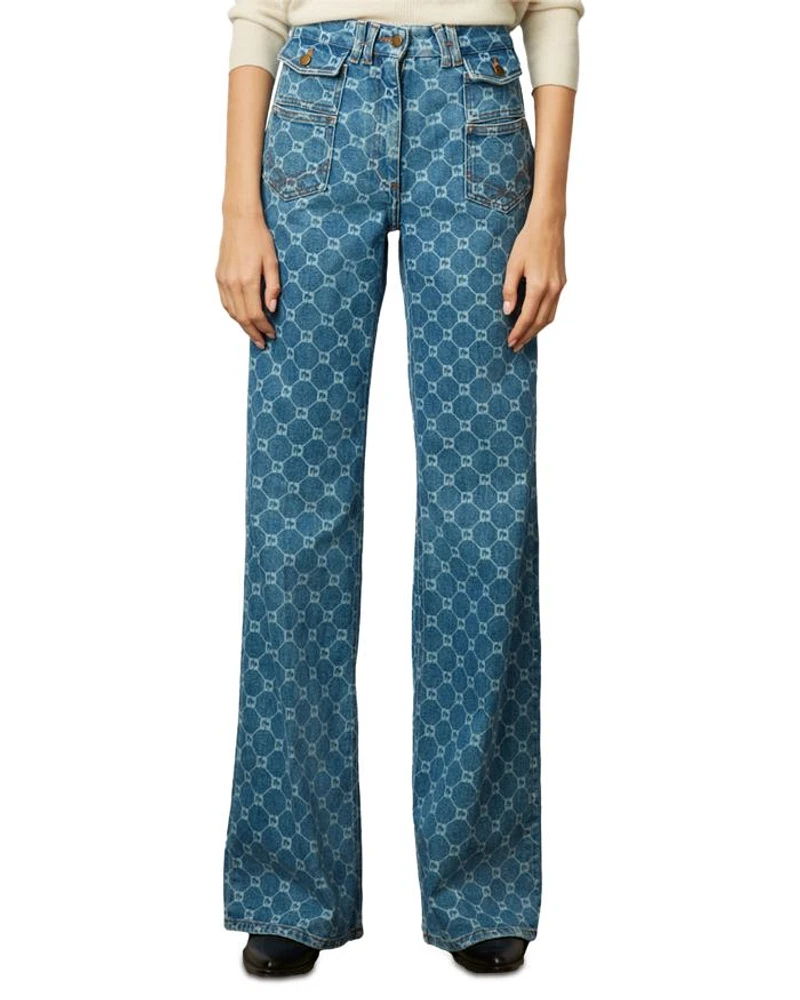 Anna Paisley Mid Rise Bootcut Jeans Blue