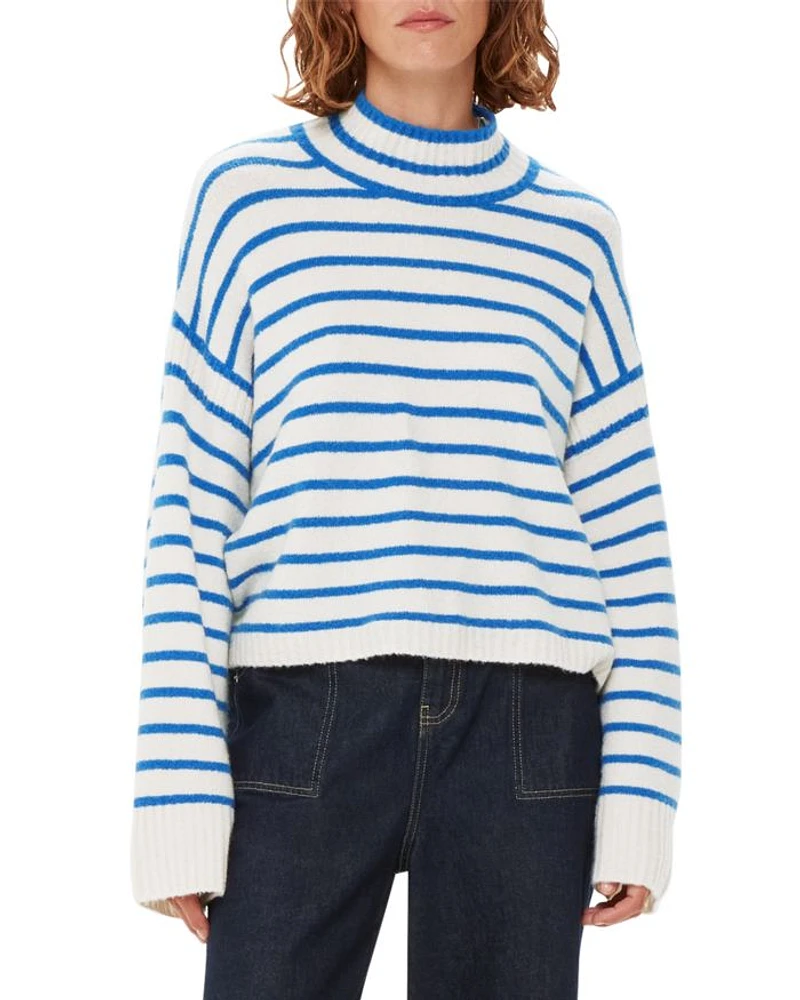 Stripe Rib Detail Funnel Knit Sweater
