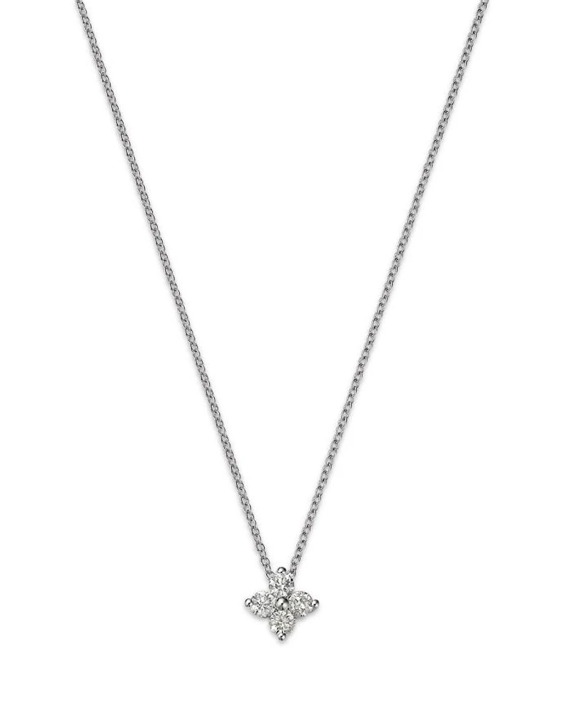 Diamond Flower Pendant Necklace in 14K White Gold, 0.25 tcw