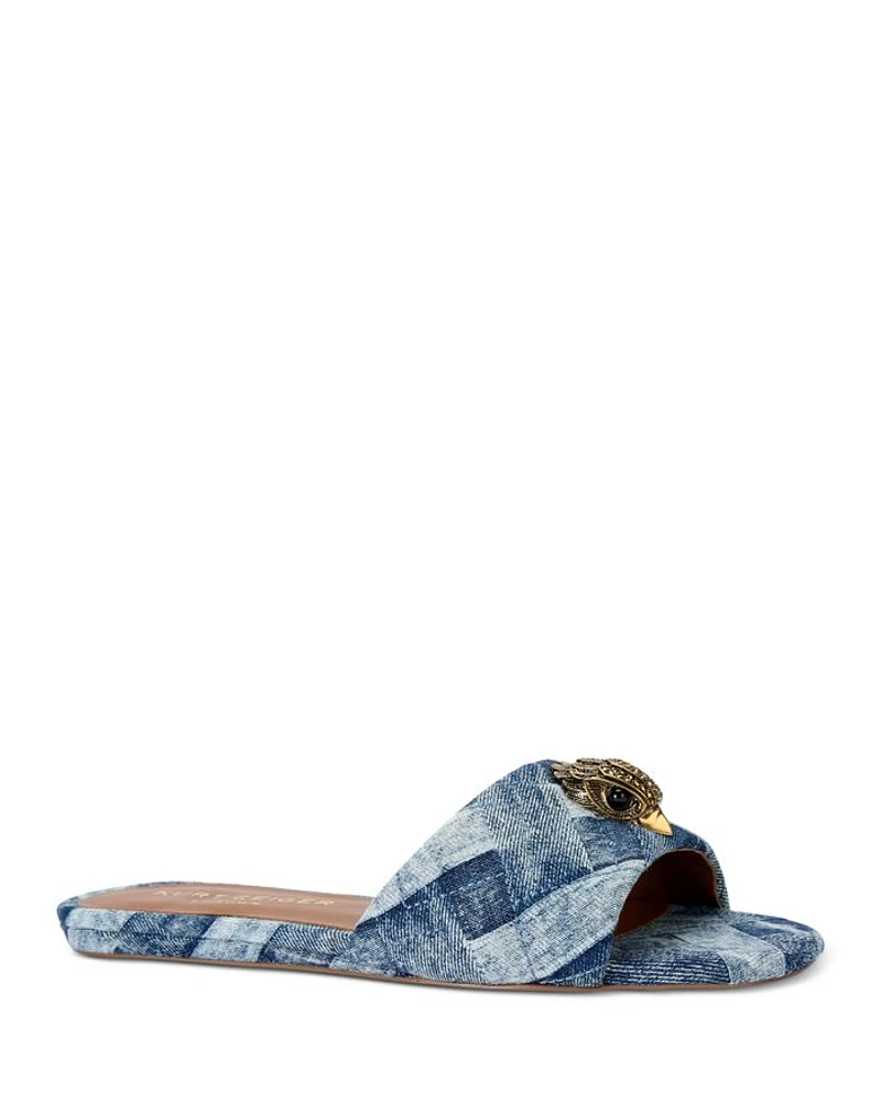 Women's Kensington Square Toe Crystal Eagle Head Blue Slide Sandals