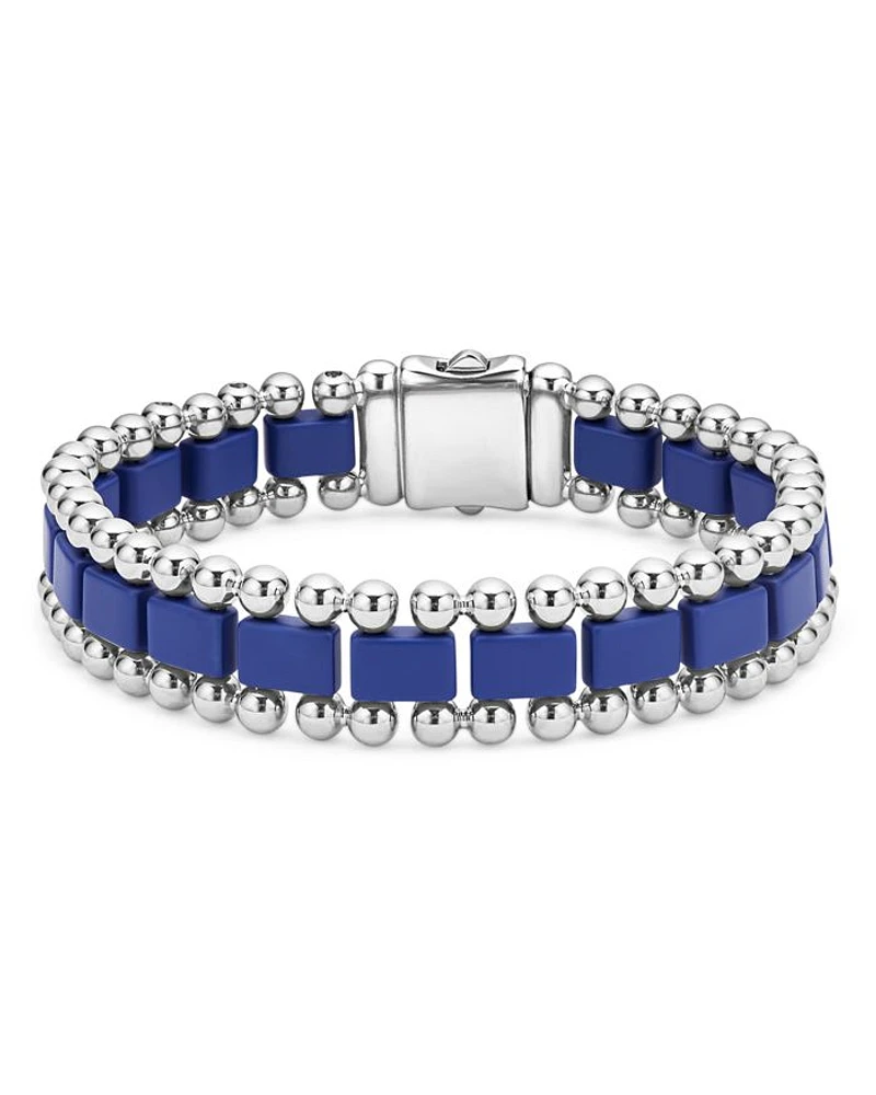 Men's Stainless Steel Anthem Ultramarine Ceramic Caviar Bead Bracelet - Exclusive