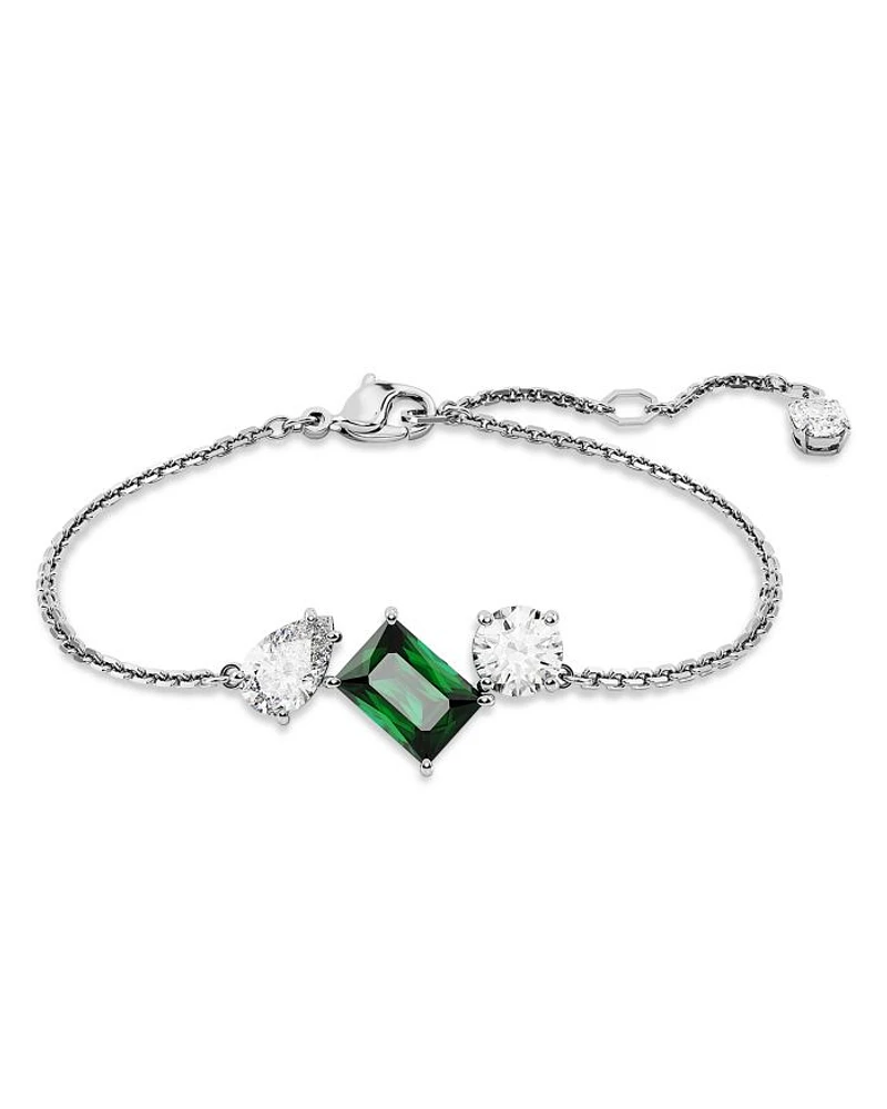 Mesmera Clear & Green Mixed Cut Link Bracelet in Rhodium Plated