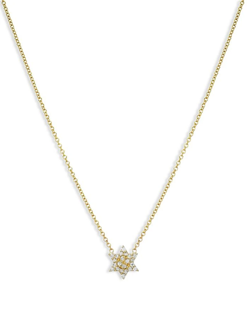 14K Yellow Gold Diamond Star of David Pendant Necklace, 16-18"