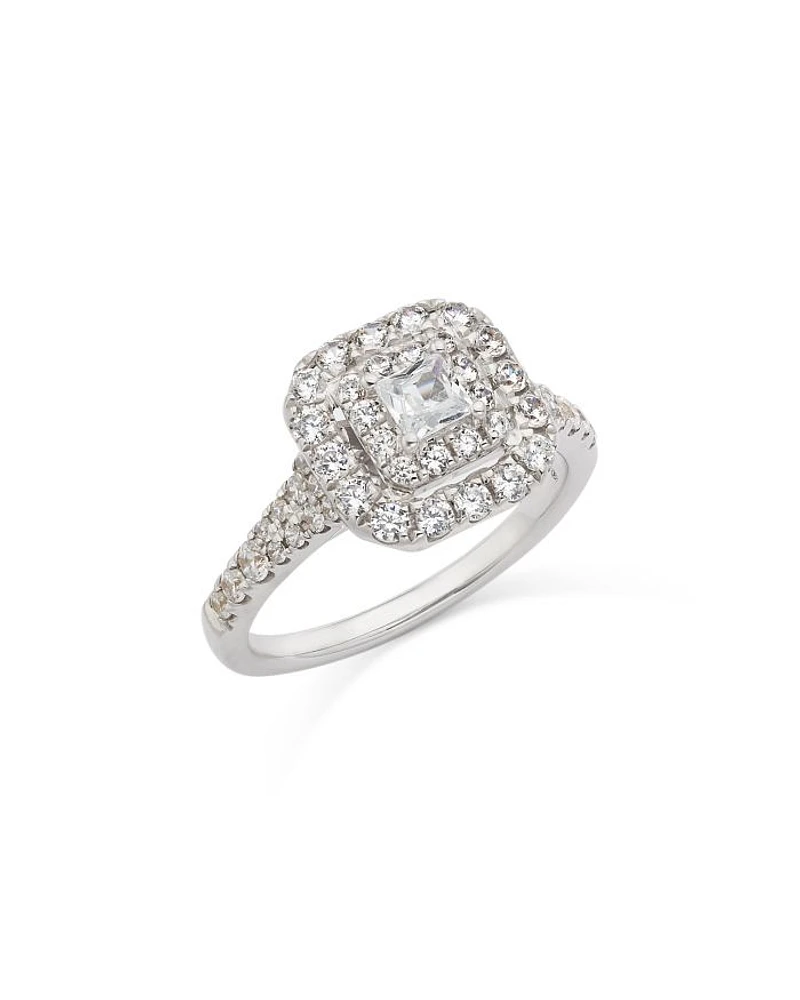 Diamond Princess & Round Double Halo Ring in 14K White Gold, 1.0 tcw