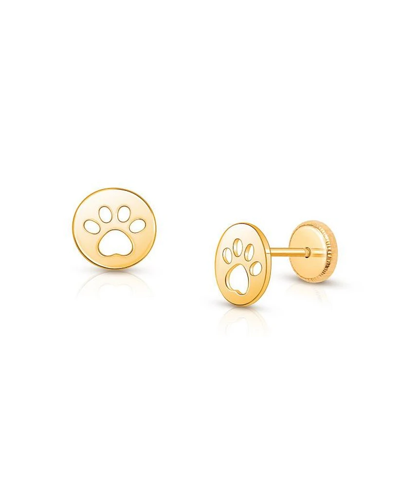 Girls' 14K Gold Paw Print Stud Earrings - Baby, Little Kid, Big Kid