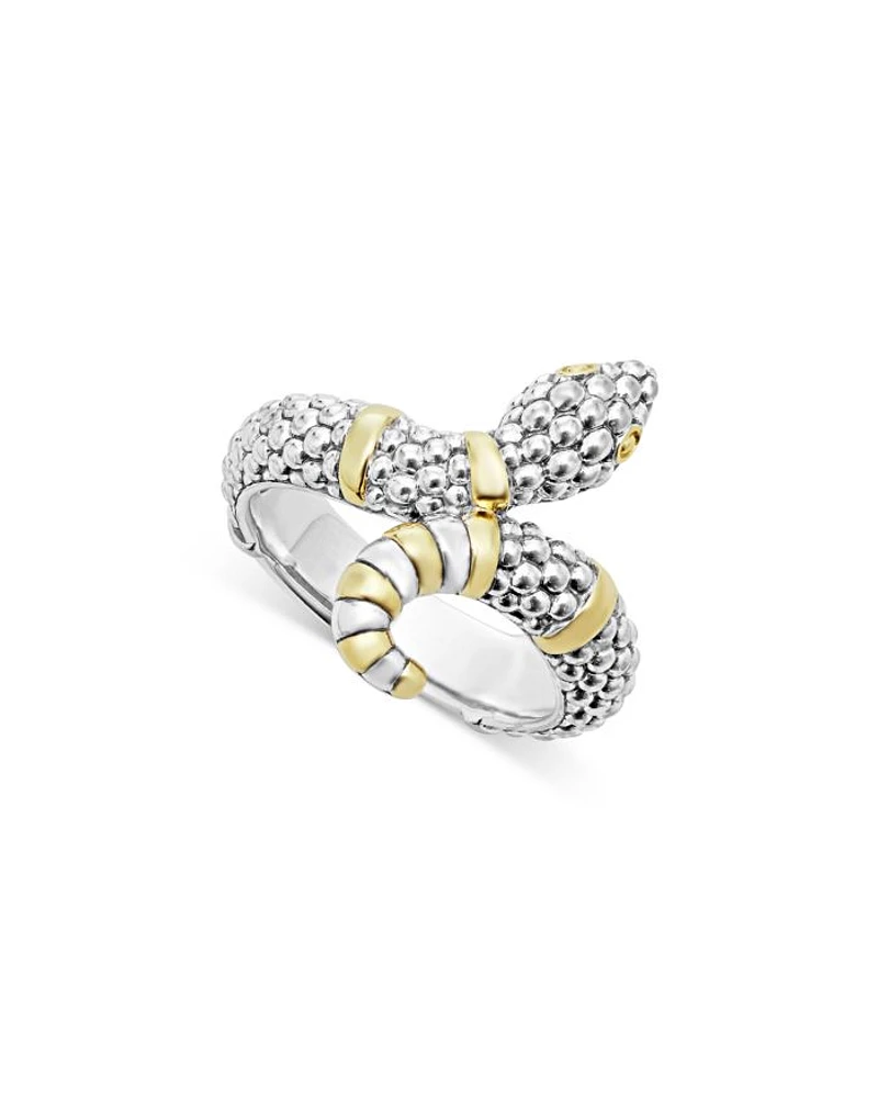 18K Yellow Gold & Sterling Silver Rare Wonders Caviar Bead Snake Ring