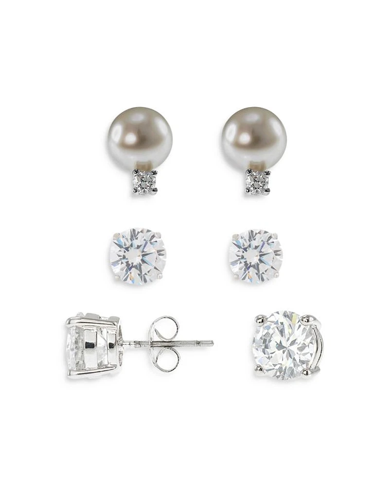 Cubic Zirconia & Cultured Freshwater Pearl Stud Earring Set