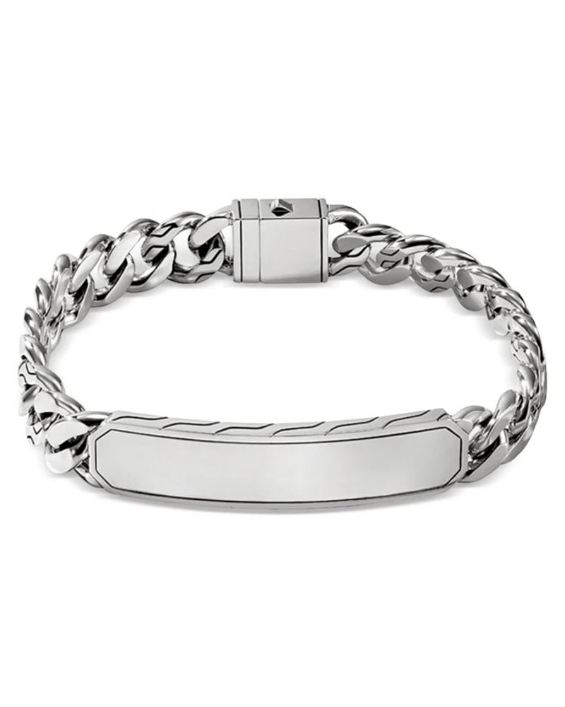 Men's Sterling Silver Carved Chain ID Plate Curb Link Bracelet