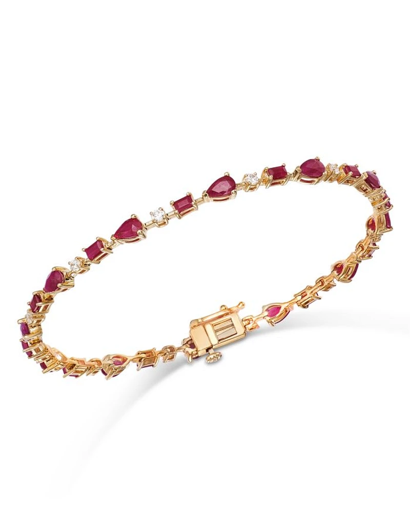 Ruby & Diamond Link Bracelet in 14K Yellow Gold