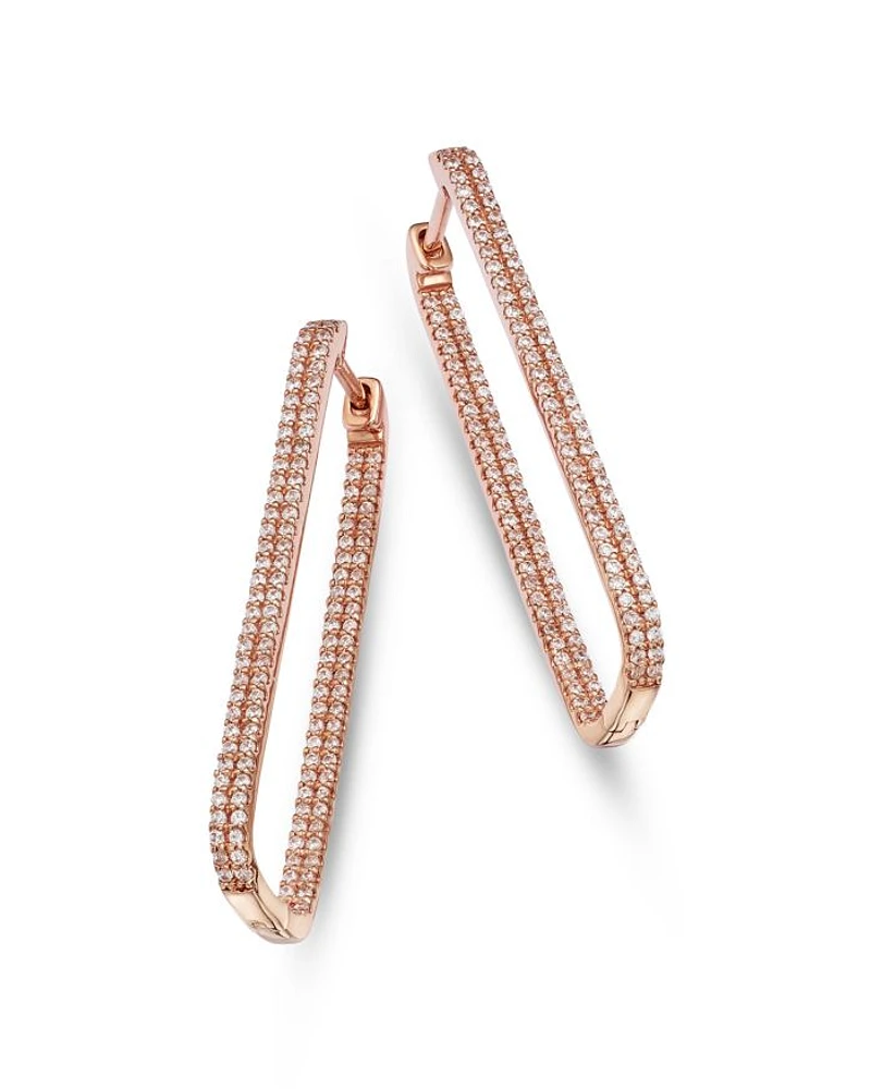Diamond Pavé Large Rectangular Hoop Earrings in 14K Rose Gold, 1.0 tcw