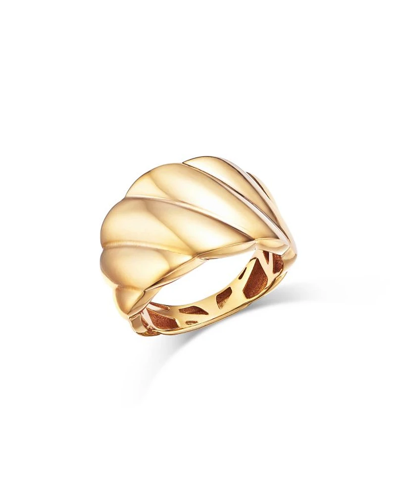 14K Yellow Gold Twist Style Wide Statement Ring