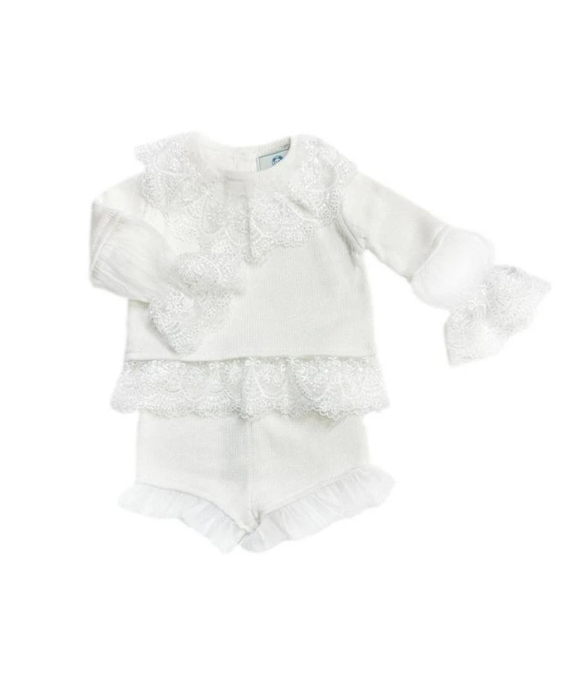 Girls' Emma White Cotton and Lace Top Shorts Set - Baby, Little Kid