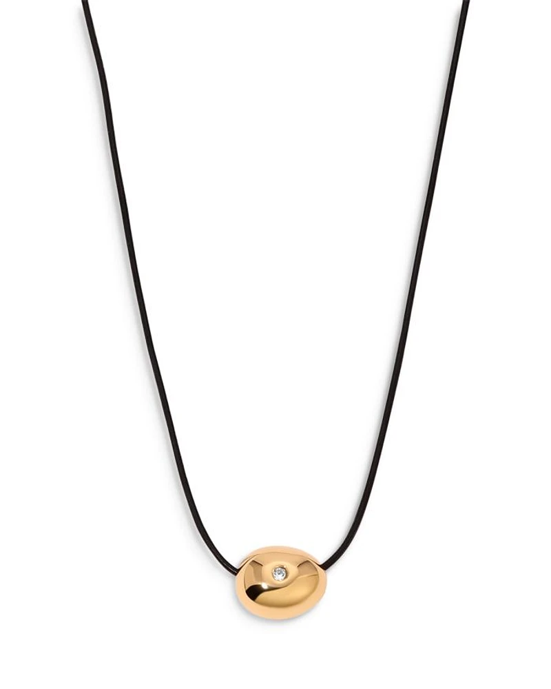 Pavé Polished Pebble Leather Pendant Necklace in 18K Gold Plated, 16"-17"