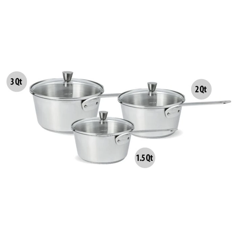 Cristel 1826 Collection 3 Pc Stainless Steel Saucepans with Lids Set