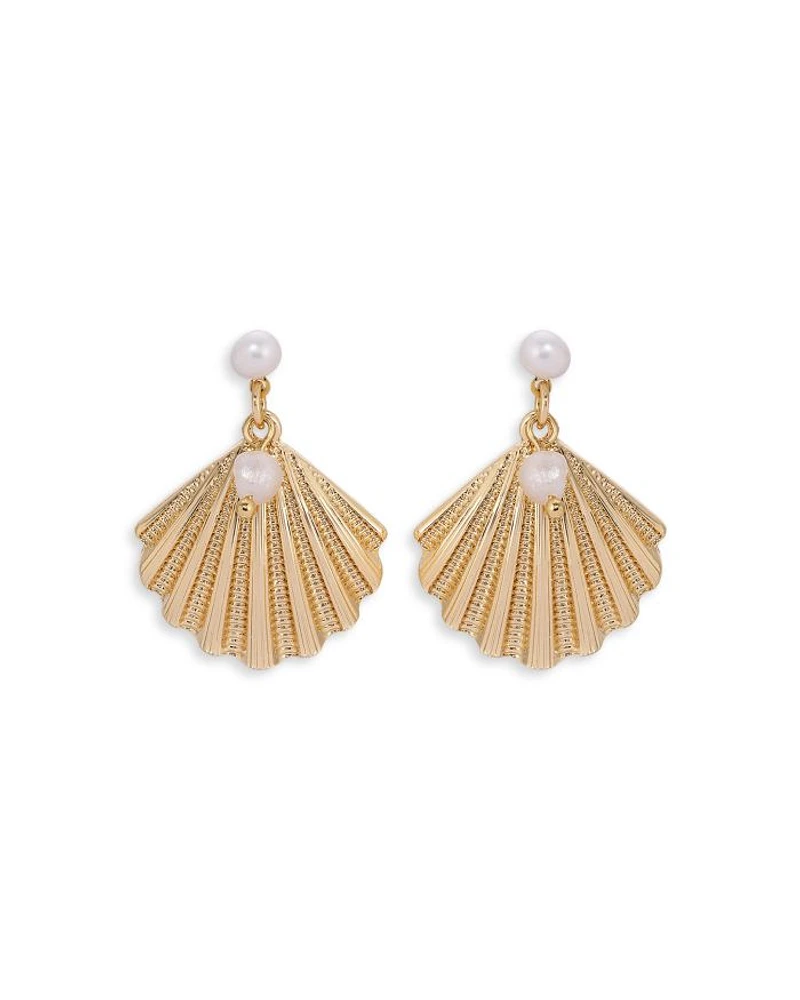 Scallop Shell Earrings with Cultured Freshwater Pearls