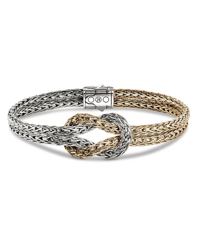 14K Yellow Gold & Sterling Silver Love Knot Woven Chain Statement Bracelet