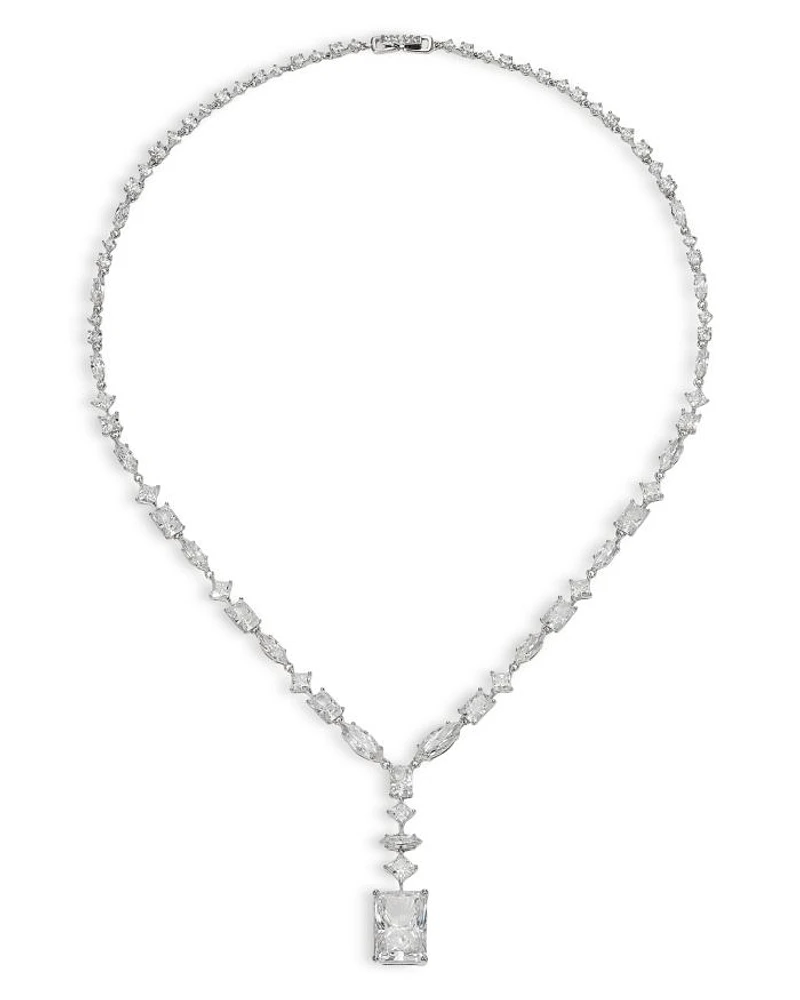 Rare Jewels Cubic Zirconia Statement Necklace Rhodium Plated, 16"