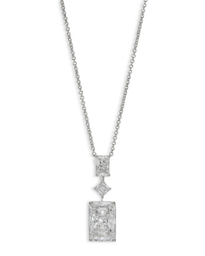 Rare Jewels Cubic Zirconia Pendant Necklace Rhodium Plated, 16"-18"
