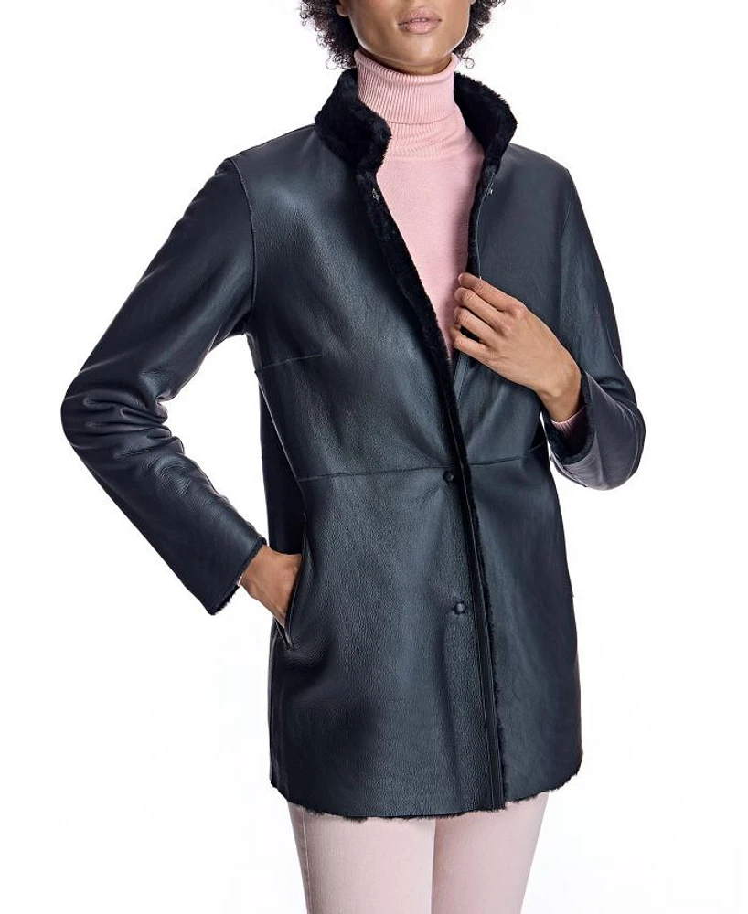 Reversible to Leather Shearling Jacket with Zipper
