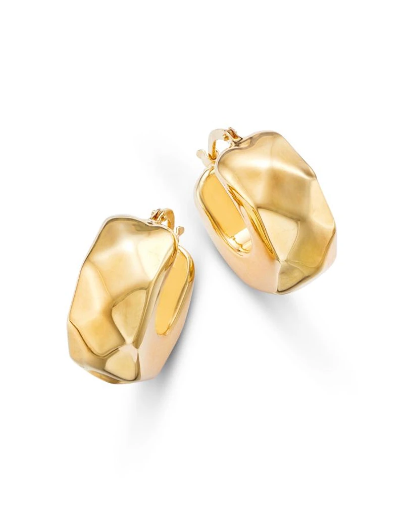 14K Yellow Gold Faceted Huggie Hoop Earrings