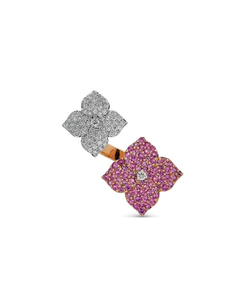 18K Rose Gold Double Fiore Ring with Pink Sapphires and Diamonds