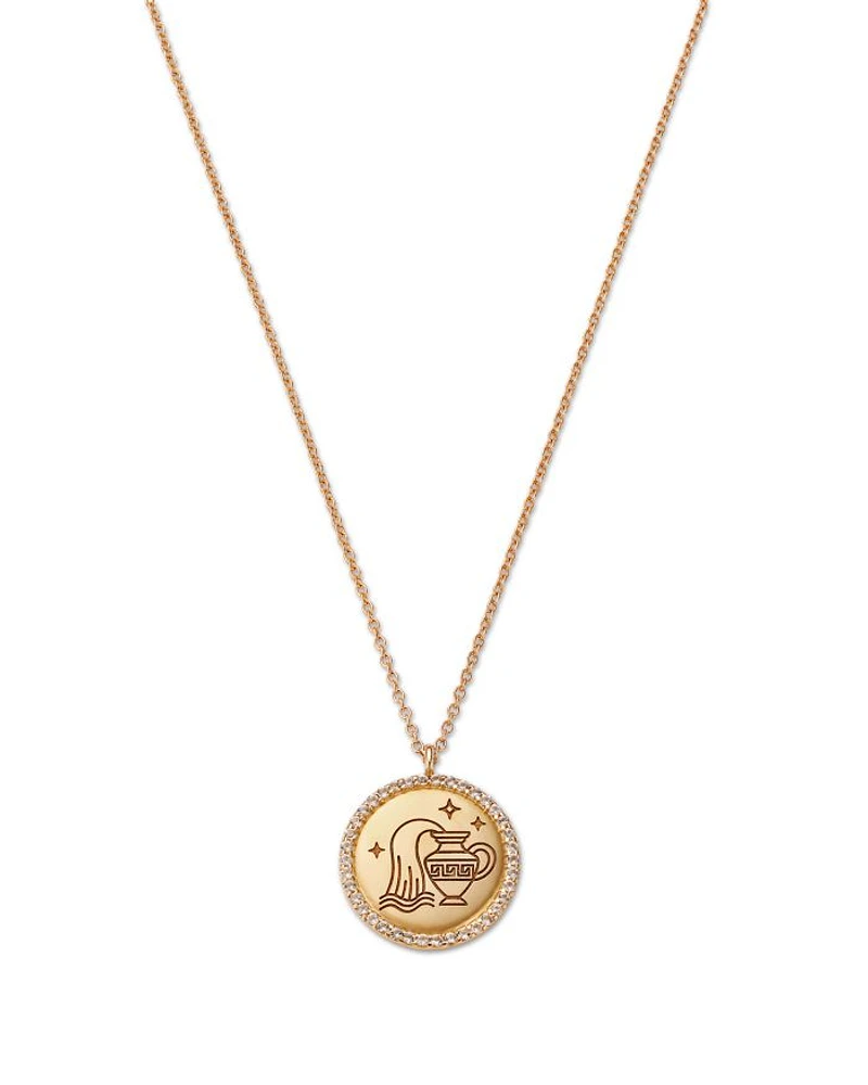 14K Yellow Gold White Topaz Zodiac Pendant Necklace, 16-18"
