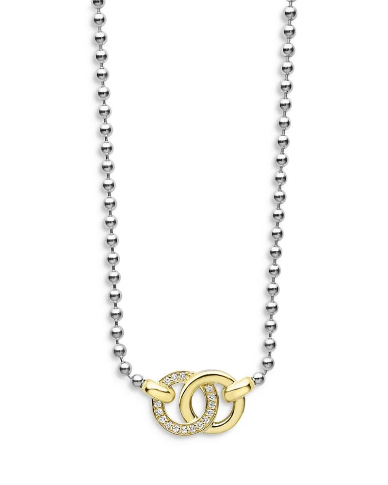 18K Yellow Gold & Sterling Silver Signature Caviar Diamond Interlocking Pendant Necklace, 16-18"