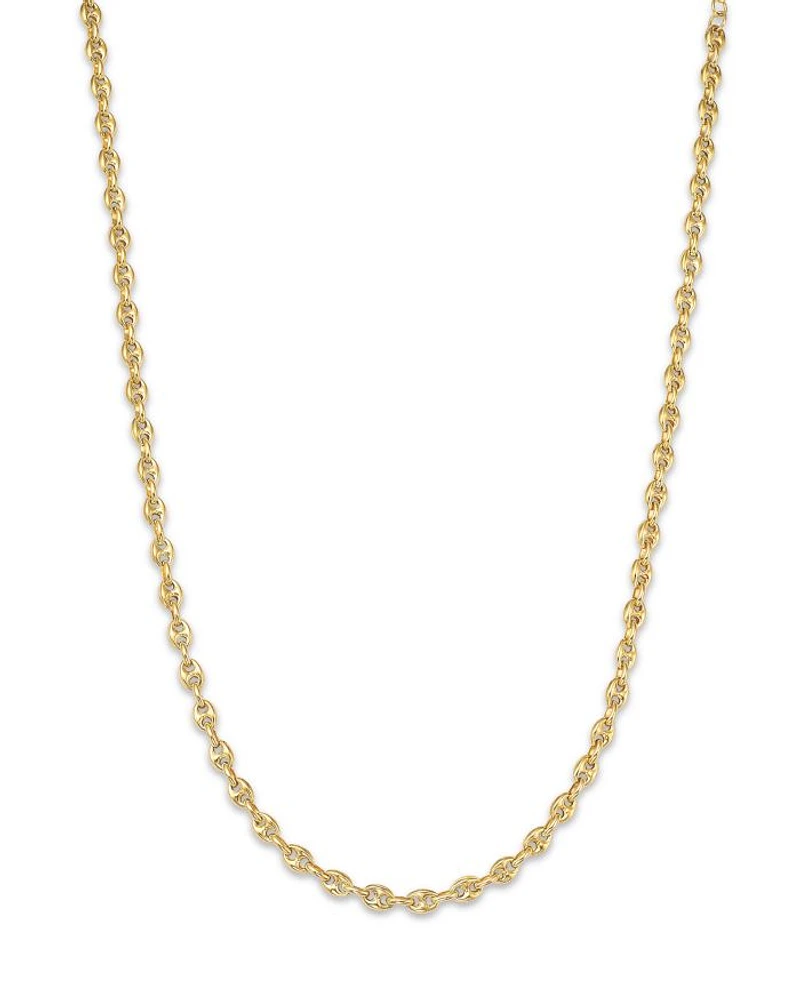 14K Yellow Gold Heavy Metal Mariner Link Chain Collar Necklace, 14-16"