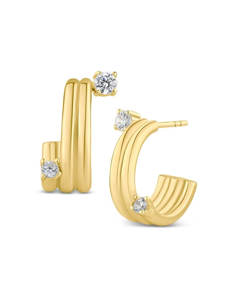 Cubic Zirconia Multi Row Hoop Earrings in 14K Gold Plated