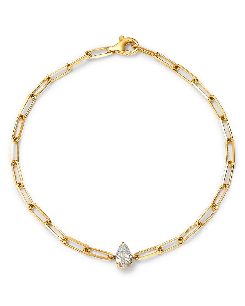 14K Yellow Gold Pear Lab Grown Diamond Paperclip Bracelet