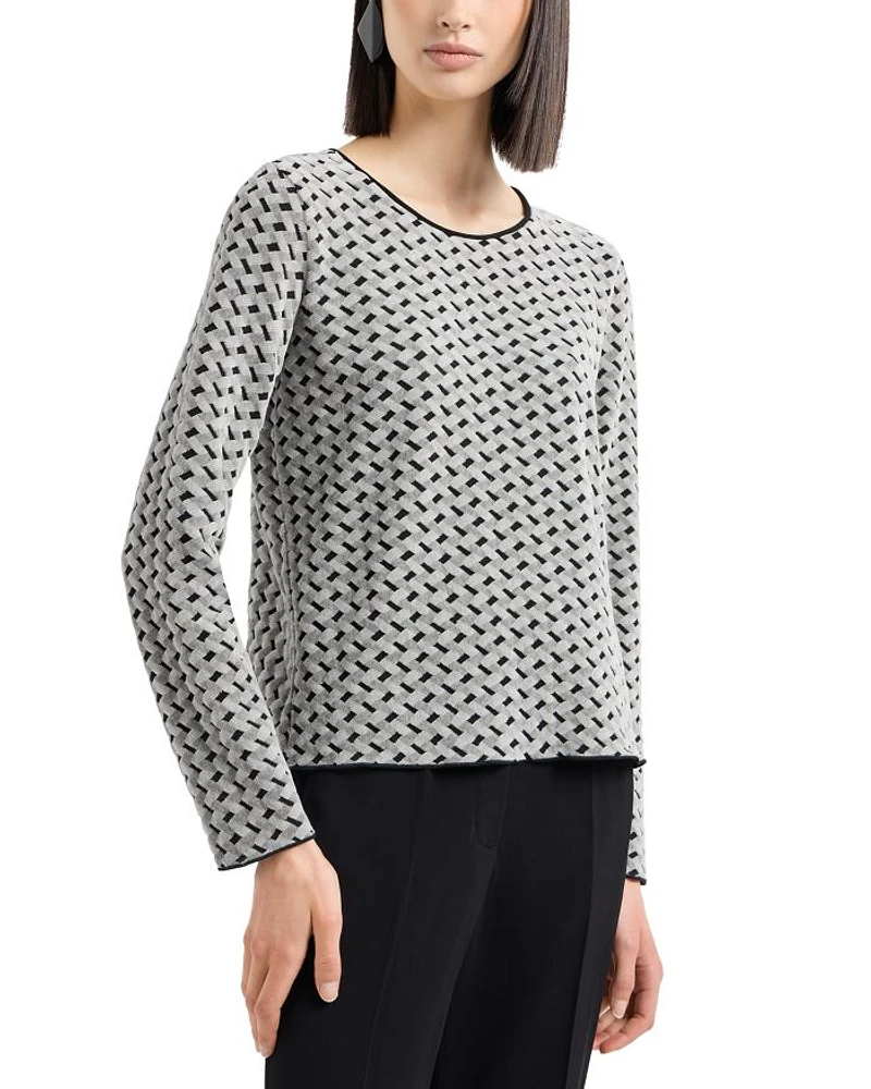 Velvet Jersey Top with Geometric Motif