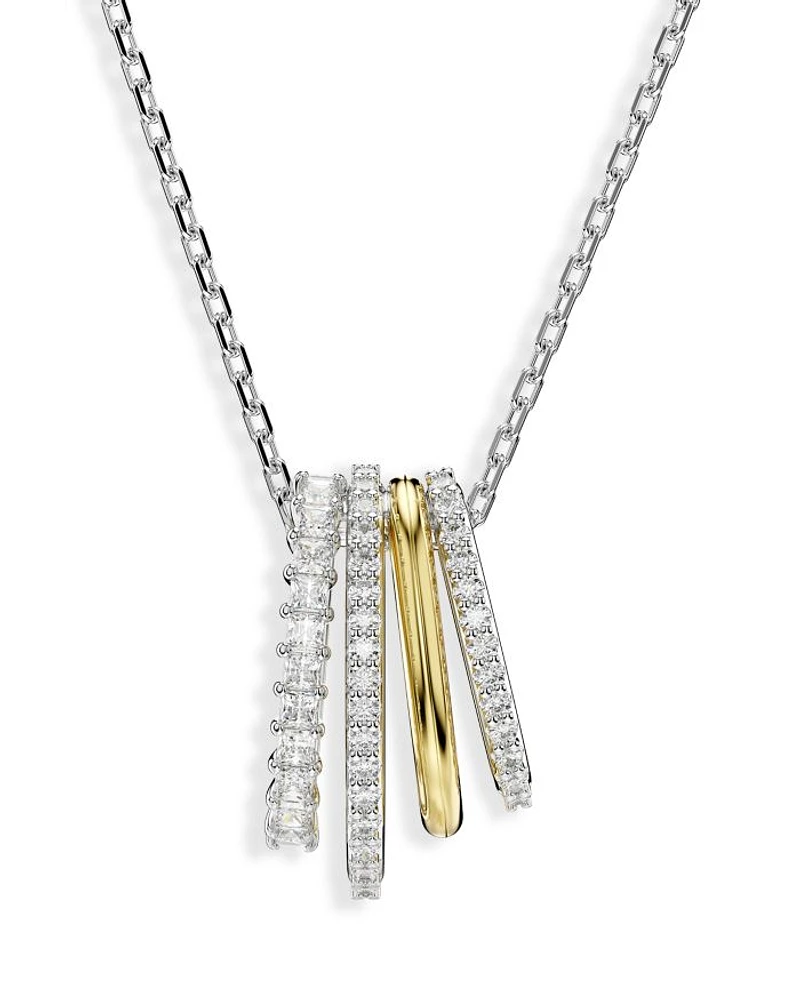 Hyperbola Crystal Multi Ring Pendant Necklace in Gold Tone & Rhodium Plated, 14.87"-16.87"